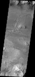 Coprates Chasma is one of the numerous canyons that make up Valles Marineris. This image from NASA's 2001 Mars Odyssey spacecraft is located in central Coprates Chasma. In this view, there is a landslide deposit at the bottom of the image.