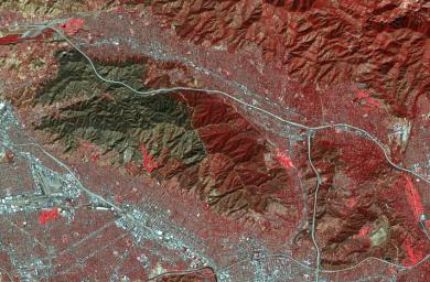 On Sept. 1, 2017 NASA's Terra satellite captured this image of the area the La Tuna Canyon fire began in the foothills north of Los Angeles.
