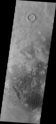 This image of Kaiser Crater captured by NASA's 2001 Mars Odyssey spacecraft shows a region of the dunes with varied appearances.