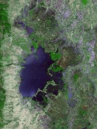 Loktak Lake is the largest freshwater lake in northeast India, and is famous for the floating 'phudmis,' masses of vegetation, soil and organic material. This image from NASA's Terra spacecraft was acquired March 19, 2018.