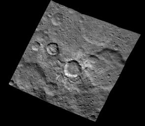 This image of Juling and Kupalo Craters was obtained by NASA's Dawn spacecraft on May 25, 2018 from an altitude of about 855 miles (1380 kilometers).