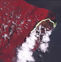 On June 23, 2018, NASA's Terra spacecraft acquired this image of Hawaii's Kilauea volcanic eruption which continues after seven weeks of continuous outpouring of lava over the northeastern part of the island.