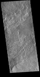 This image from NASA's Mars Odyssey shows lava flows located on the northeastern flank of Olympus Mons.