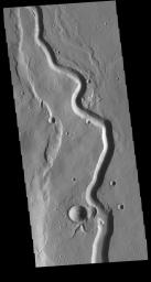 This image from NASA's Mars Odyssey shows a portion of Buvinda Vallis, a channel near the flank of Hecates Tholus.