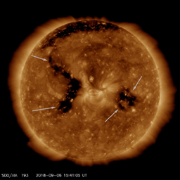 NASA's Solar Dynamics Observatory shows that a large coronal hole began to emerge and intensify (Sept. 4-6, 2018).