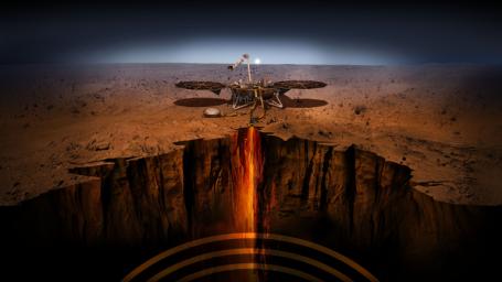 This artist's illustration depicts NASA's InSight lander on Mars.
