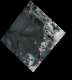 This stereo view, called an anaglyph, of Occator Crater's floor on Ceres was obtained by NASA's Dawn spacecraft from an altitude of about 21 miles (34 kilometers).