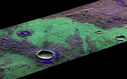 This image acquired on October 23, 2007 by NASA's Mars Reconnaissance Orbiter, shows a 3D perspective view of a small patch of ancient Martian land in Terra Sirenum.