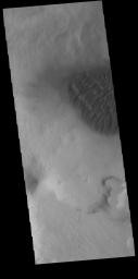 This image from NASA's Mars Odyssey shows part of the dune field on the floor of Halley Crater.