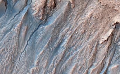 This image acquired on October 28, 2018 by NASA's Mars Reconnaissance Orbiter, shows that gullies probably formed along the bouldery layers in the upper slopes of this unnamed crater.