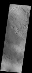 This image from NASA's Mars Odyssey shows part of the floor of Spallanzani Crater. At some point after the crater was created the floor was covered by a fill material.