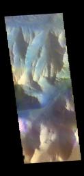 This image from NASA's Mars Odyssey shows part of the southern cliff face of Ius Chasma.