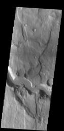 This image from NASA's Mars Odyssey shows a section of an unnamed channel. This channel starts in Claritas Fossae and empties down into Icaria Planum.