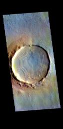 This image from NASA's Mars Odyssey shows a crater located in Utopia Planitia.