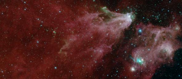 A mosaic by NASA's Spitzer Space Telescope of the Cepheus C and Cepheus B regions. This image combines data from Spitzer's IRAC instrument only.