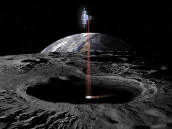This artist's concept shows the Lunar Flashlight spacecraft, a six-unit CubeSat designed to search for ice on the Moon's surface using special lasers.