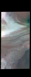 This image from NASA's Mars Odyssey shows the margin between the north polar cap and the surrounding plains.