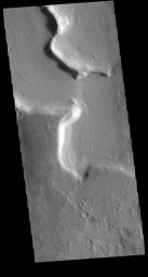 This image from NASA's Mars Odyssey shows part of an unnamed channel in the margin between Arabia Terra and the surrounding lowlands.
