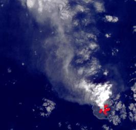 NASA's Terra spacecraft shows Nishinoshima Volcano, a small volcanic island located about 1000 km south of Tokyo.