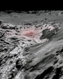 NASA's Dawn spacecraft captured pictures, which were combined to create this false-color view of a region in Occator Crater on the dwarf planet Ceres.