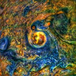 This image was captured by the JunoCam imager aboard NASA's Juno spacecraft on Julyy 21, 2019, during Juno's 20th perijove pass.
