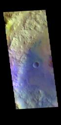 This image from NASA's Mars Odyssey shows the western half of Tombaugh Crater. Tombaugh Crater is located in Elysium Planitia and is 60km (37 miles) in diameter.