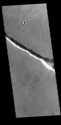 This image from NASA's Mars Odyssey shows one of the graben that make up Hyblaeus Fossae.