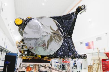 NASA's Psyche spacecraft is shown in a clean room on June 26, 2023, at the Astrotech Space Operations facility near the agency's Kennedy Space Center in Florida.