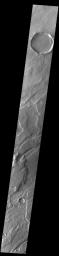 This image from NASA's Mars Odyssey shows linear features called Mareotis Fossae. They are part of a huge region of graben that comprise Tempe Terra.