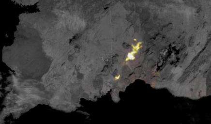 NASA's Terra spacecraft shows volcanic activity near the town of Grindavik, Iceland on January 14, 2024.