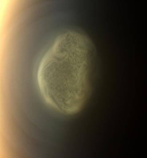 Titan’s polar vortex in color
