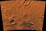 The Amphitrites Patera region of Mars. This scene shows several indistinct ring structures and radial ridges of an old volcano named Amphitrites Patera, as seen by NASA's Viking spacecraft.