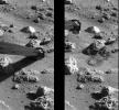 NASA's Viking 2's soil sampler collector arm successfully pushed a rock on the surface of Mars during the afternoon of Friday, Oct. 8, 1977.