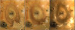 These frames detail the changes around Pele on Jupiter's moon Io, as seen by NASA's Voyager 1 (left), Voyager 2 (middle), and Galileo (right). The Voyager frames were taken in 1979, the Galileo view was obtained in June, 1996.