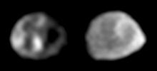 These two images of the Jovian moon Thebe were taken by NASA's Galileo's solid state imaging system in November 1996 and June 1997, respectively.