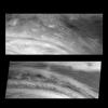 Images from NASA's Galileo spacecraft show the Northeast quadrant of Jupiter's Great Red Spot in June and November 1996. The top panel shows the region in near-infrared light in June and the bottom shows the same region at 757 nanometers in November.