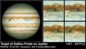 NASA's Hubble Space Telescope image of Jupiter shown on the left was taken on Oct. 5, 1995, when the giant planet was at a distance of 534 million miles (854 million kilometers) from Earth.