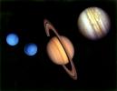 This montage of images of the planets visited by Voyager 2 was prepared from an assemblage of images taken in 1980 by NASA's Voyager 2 spacecraft.