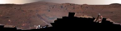 This 360-degree view, called the 'McMurdo' panorama, comes from the panoramic camera (Pancam) on NASA's Mars Exploration Rover Spirit.