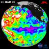 NASA's TOPEX/Poseidon data, collected over a 10-day sampling cycle from March 1 to 11, 2000, showed a La Nia condition with sea surface heights reflecting unusual patterns of heat storage in the ocean.