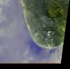 The initial tsunami waves resulting from the undersea earthquake that occurred at 00:58:53 UTC (Coordinated Universal Time) on 26 December 2004 off the island of Sumatra, Indonesia, as seen by NASA's Terra spacecraft.