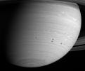 Cassini continues its vigil as Saturn's atmosphere churns and morphs through time. This image from NASA's Cassini spacecraft's was taken on May 15, 2004, from a distance of 24.7 million kilometers (15.3 million miles) from Saturn.