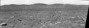 This image taken by the panoramic camera on the Mars Exploration Rover Spirit shows the rover's ultimate destination -- the 'Columbia Hills.'