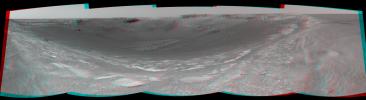 This anaglyph from the navigation camera on NASA's Mars Exploration Rover Opportunity was its first look inside 'Endurance Crater.'