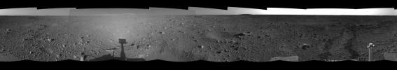 This left-eye mosaic was created from images that NASA's Mars Exploration Rover Spirit acquired May 7, 2004.The rover was on its way to the 'Columbia Hills,' which can be seen on the horizon.