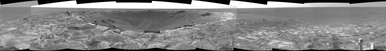 NASA's Mars Exploration Rover Opportunity shows a dramatic view of 'Endurance Crater' on Mars.