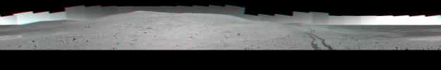 NASA's Mars Exploration Rover Spirit used its panoramic camera (Pancam) to record a 360-degree vista, dubbed the 'Thanksgiving' panorama, from the northwestern side of 'Husband Hill' in late 2004. 3D glasses are necessary to view this image.