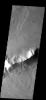 This image from NASA's Mars Odyssey spacecraft shows a ridge on the plains north of Reull Vallis. No other ridges occur in the region. The debris on the southern slope of the ridge has flow-type features which may indicate the ice is present.