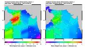 This pair of images from the radar altimeter instrument on NASA's US/France Jason mission revealed information on wind speeds and wave heights of Tropical Cyclone Gonu, which reached Category 5 strength in the Arabian Sea prior to landfall in early June.