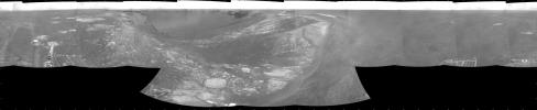 NASA's Mars Exploration Rover Opportunity used its navigation camera during the rover's 1,278th Martian day, or sol, (Aug. 28, 2007) to take the images combined into this view. The rover was perched at the lip of Victoria Crater.